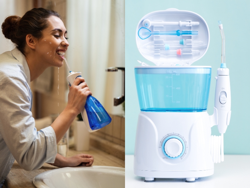 4 sử dụng máy tăm nước làm sạch răng niềng