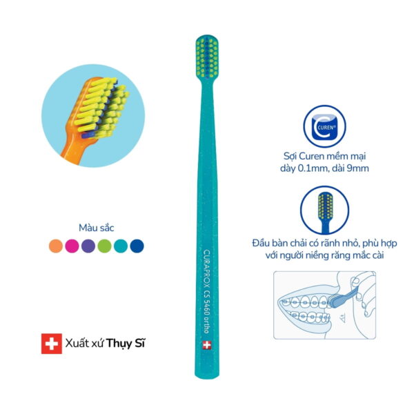 Bàn chải răng niềng Curaprox CS 5460 Ortho xanh ngọc
